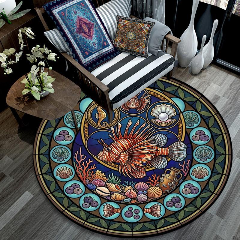 Marine Life Glass Round Area Rug Under Office Chairs Bedroom Living Room Home Decor