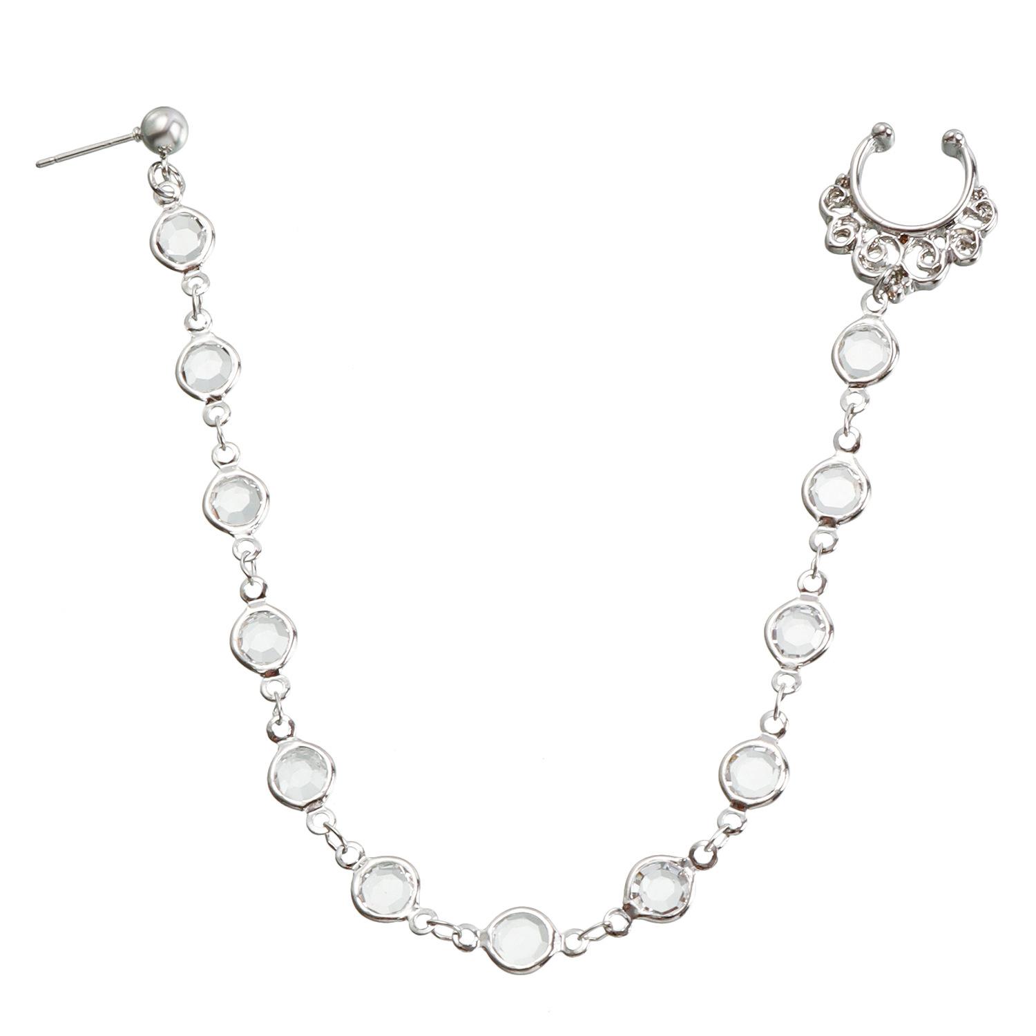 

European and American jewelry, simple temperament handmade chain transparent imitation diamond free piercing nose decoration, personalized