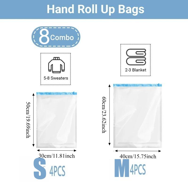 Roll Up Compression Bags Reusable Vacuum Storage Bags for Travel Organizer Saving Space In Suitcase  No Pump Required