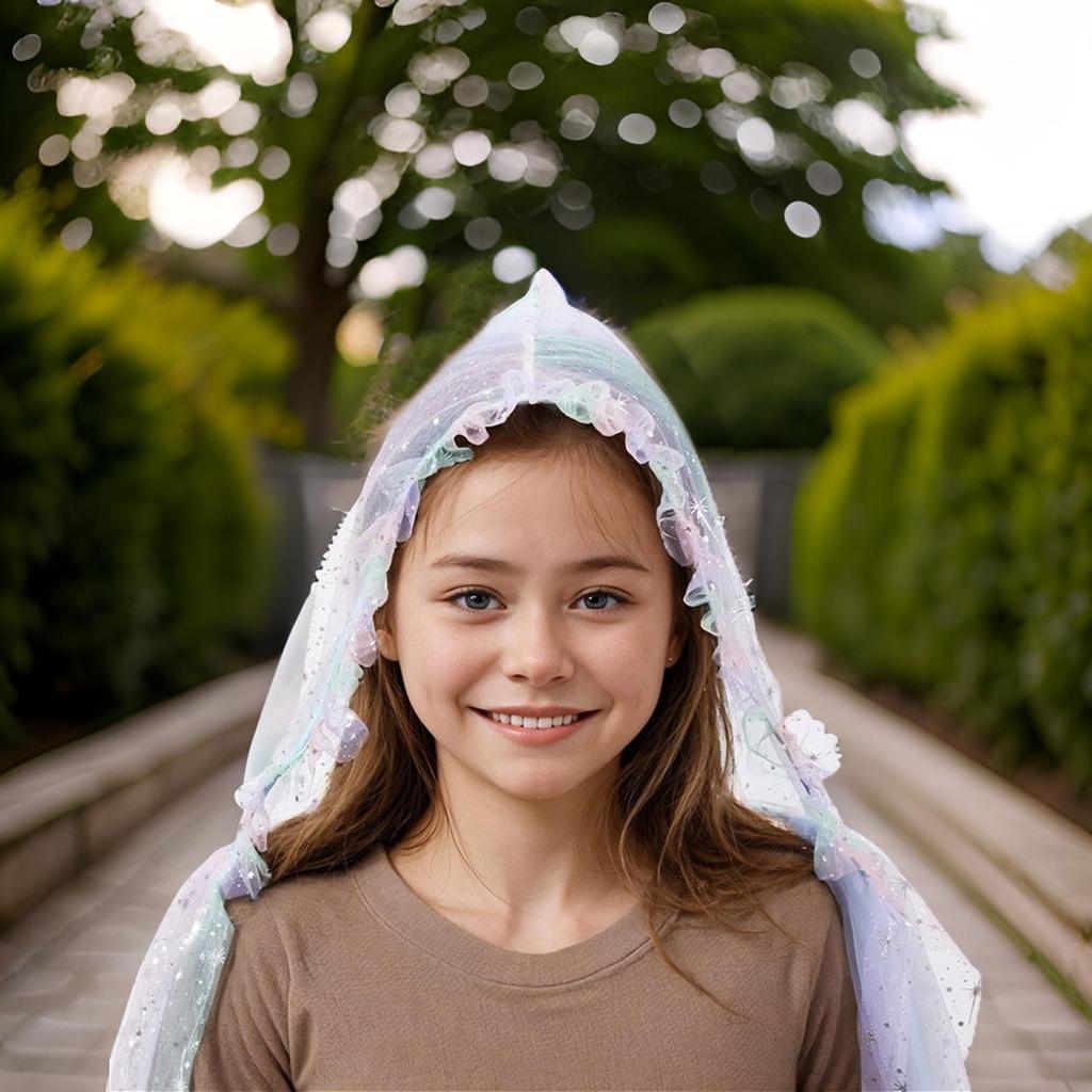 Rainbow Tulle Princess Cape for Kids Glowing Hooded Anna Cloak Dress Up Accessory For Theme Parties Halloween Props