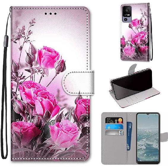 для Lively Jitterbug Smart4 Чехол, Jitterbug Smart 4 Чехол-кошелек для телефона, Кожаный кошелек с цветочным узором, держателем для кредитных карт, подставкой и ремешком pink rose