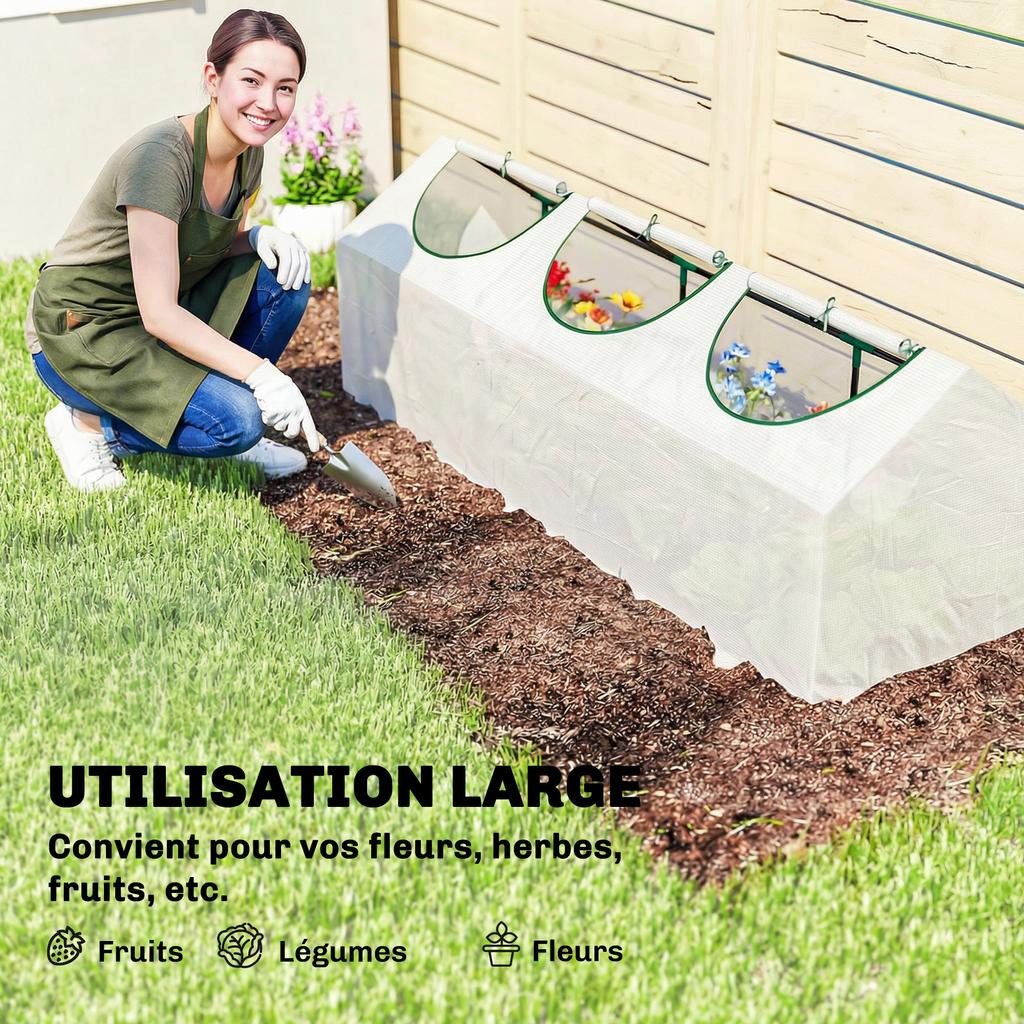Mini Greenhouse, 3 Roll-Up Windows, PE Cover 140 G/m2, 180 X 60 X 60 Cm, White