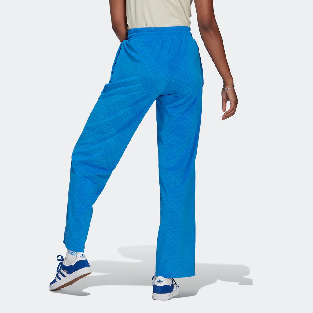 Adidas Originals Velour Track Pants With Embroidered Trefoil Logo And Elastic Slim Fit Women Bottoms Blue IB2048