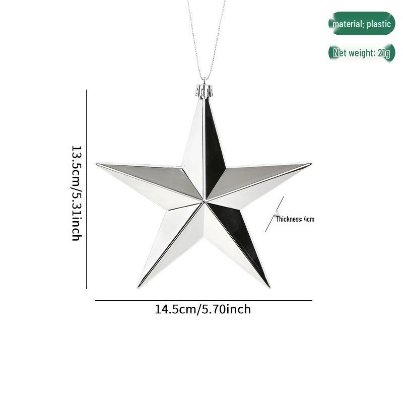 Shiny Electroplated Gold, Silver & Red Five-Pointed Star Christmas Tree Ornaments