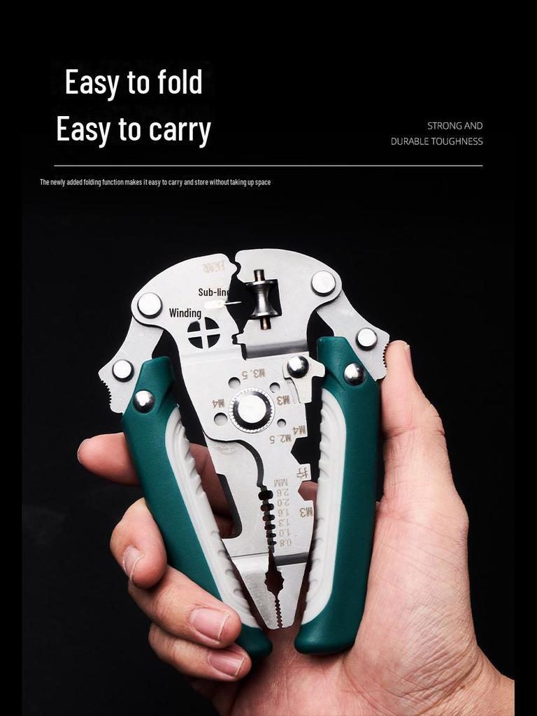 Key Brand Foldable Multi-Function Wire Stripping and Cutting Pliers for Electricians