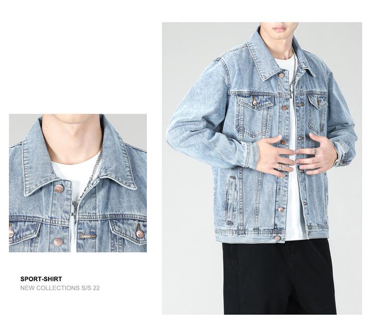 Męska Modna Wysokiej Jakości Luźna Niebieska Kurtka Jeansowa z Klapami - Duży Rozmiar Codzienna Fashion Top