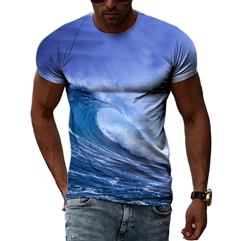 Ocean Wave Pattern T-Shirts Summer Fashion Beach Short Sleeve 3d Printed Top Loose Casual Round neck Holidaywear Mens Tees