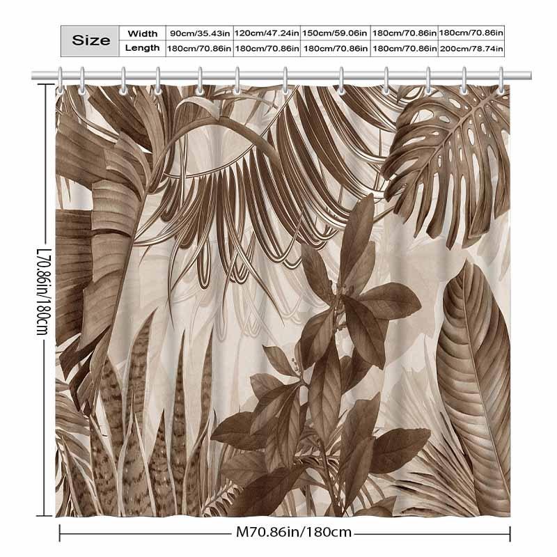 1pc brown plant leaf pattern shower curtain, high-end elegant bathroom curtain, bathroom decoration pattern