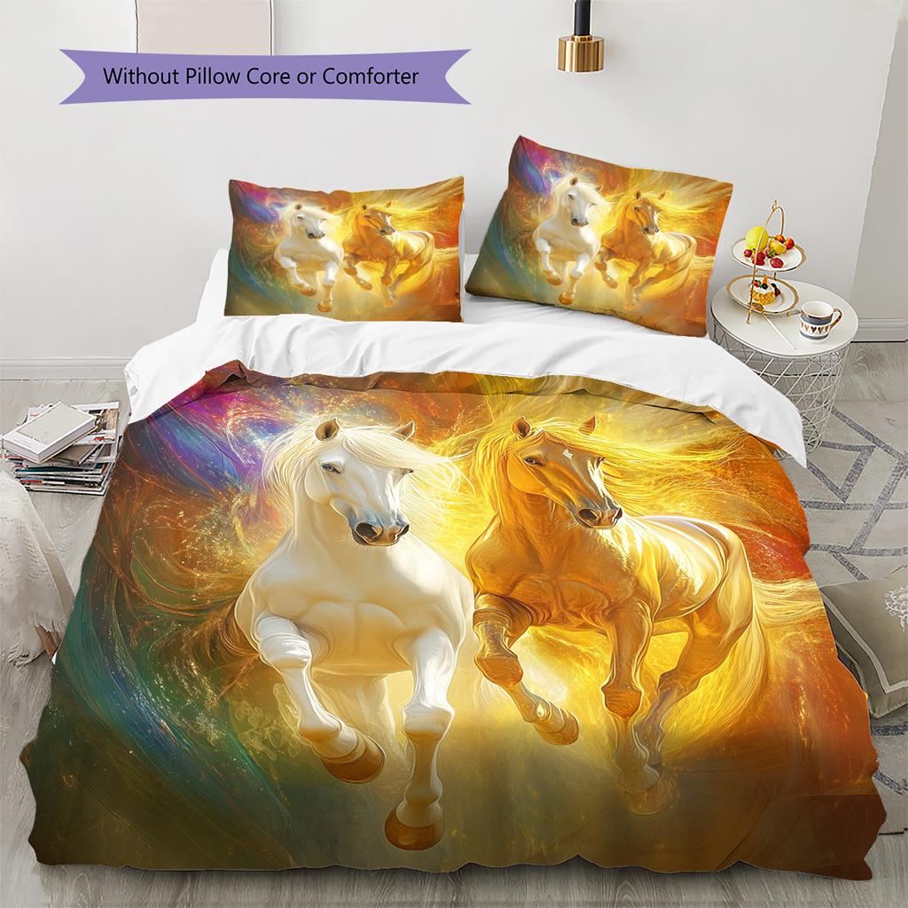 Horses Painting Pattern Bedding Quilt Set Quilt Cover Pillowcase Home Decoration Birthday Gift (1 * Duvet Cover + 2 * Pillowcase, Without Core)