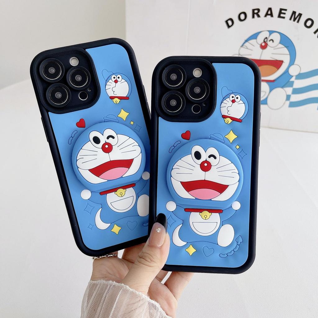 Doraemon 3D Silicone Case for Apple 15 Pro Max - Cartoon Protective Cover with Stand