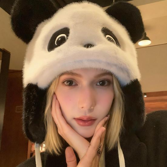 Winter Riding Hat Panda Shape Thickened Warm Hat Face Shape Modification Windproof Ear Protection
