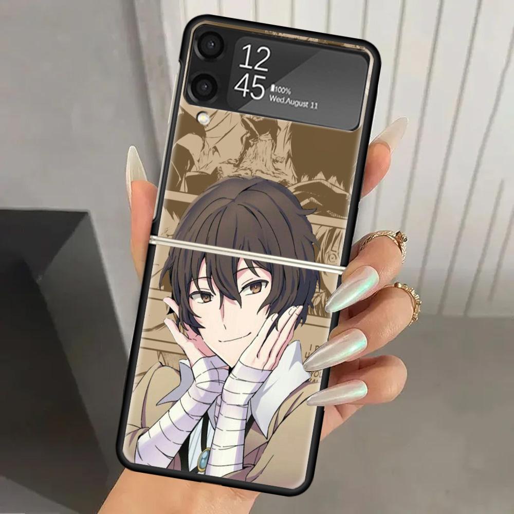 Bungo Stray Dogs Dazai Hard PC Phone Case For Samsung Galaxy Z Flip 6 5 4 3 Black Cover ZFlip6 Flip5 Flip4 5G Foldable Print Cas