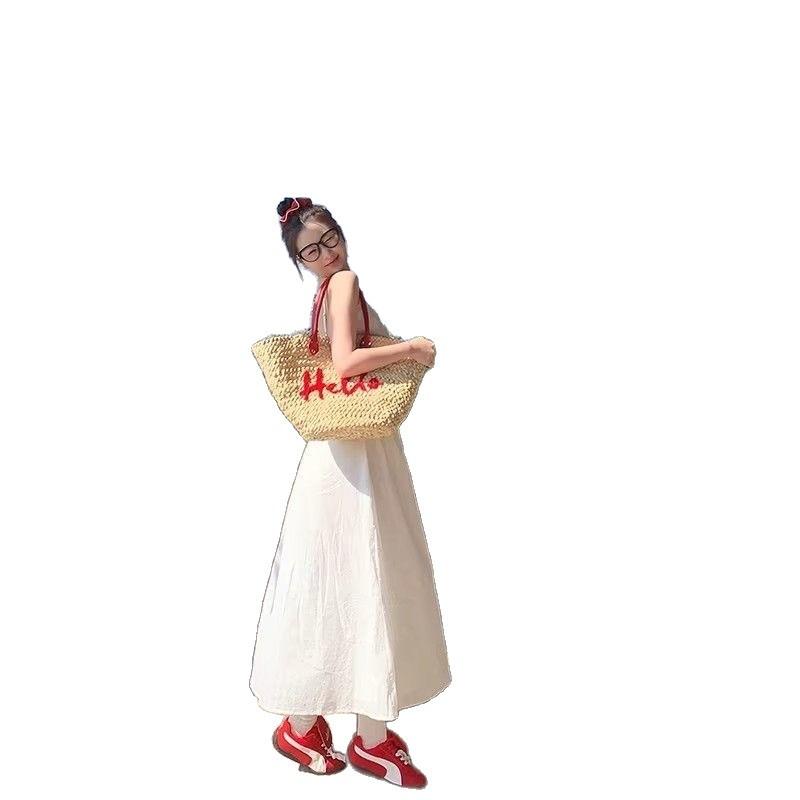 Fresh and Sweet White Suspender Dress, Summer New Temperament Long Dress, French Waist Holiday Dress