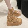 Fashion 2025 Designers Women Summer Leather Sandals Open Toe 8CM Platform Wedge Sneakers Women Casual Shoes Beach Sandálias Das Mulheres