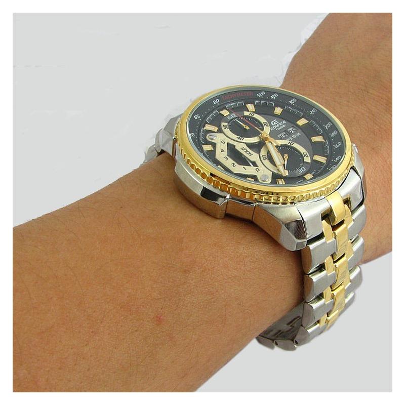 Casio EDIFICE Series 100 Meters Waterproof Quartz Movement Stainless Steel Strap Japanese and Korean Watch 5149.3mm Men's Watch Gold Dial EF-558SG-1A