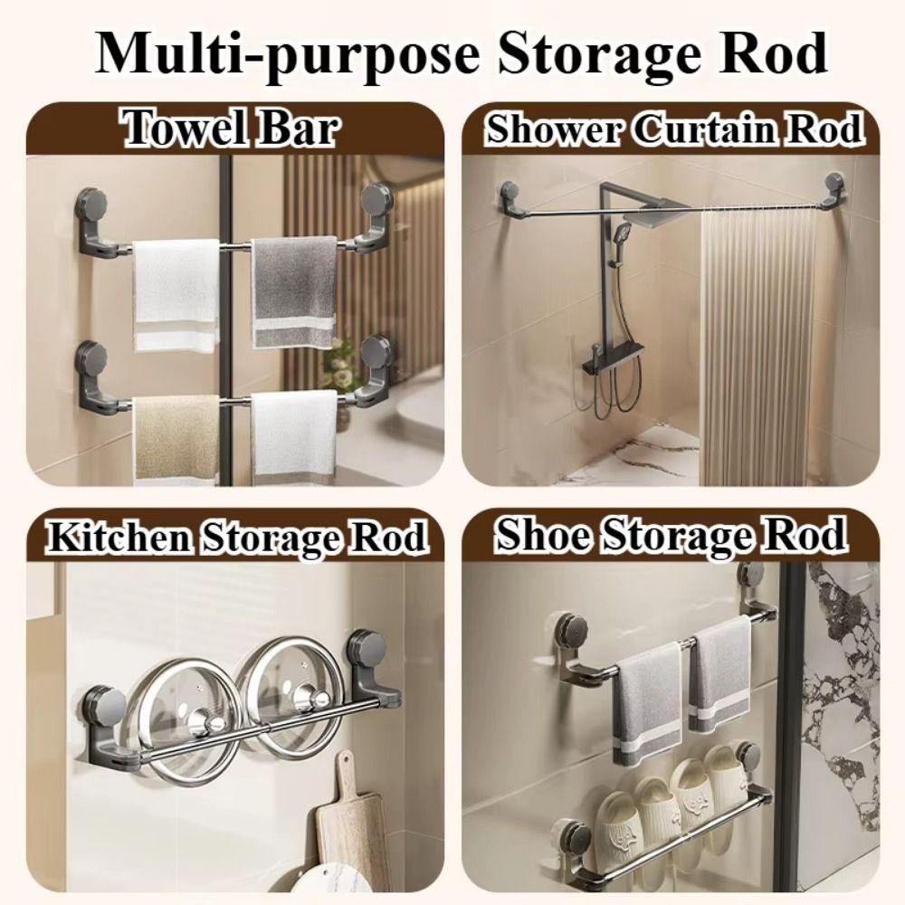 Wall-Mounted Suction Cup Towel Rack Waterproof Shower Slipper Hanger Bathroom Towel Rod  Kitchen