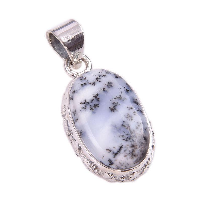 Natural Dendrite Opal Gemstone 925 Solid Sterling Silver Gift Pendant 1.5" S5g82