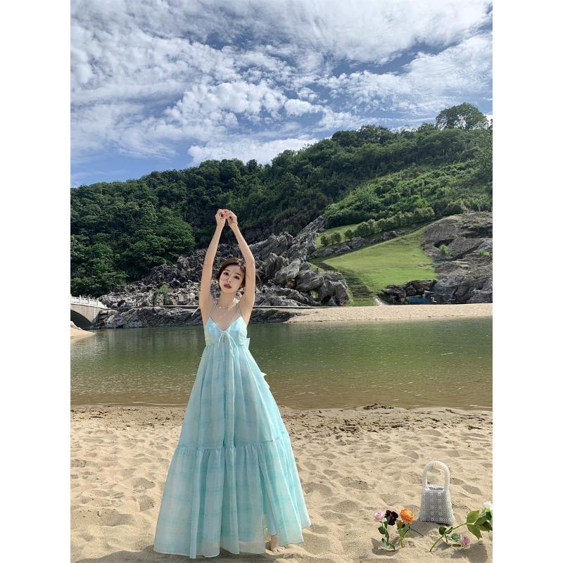 Dámská letní ohlávka k moři na dovolenou Sladké volné dlouhé šaty