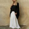 Women's Color V-Neck Long Sleeve Cape Top and Loose Fit Dress Two-Piece Set