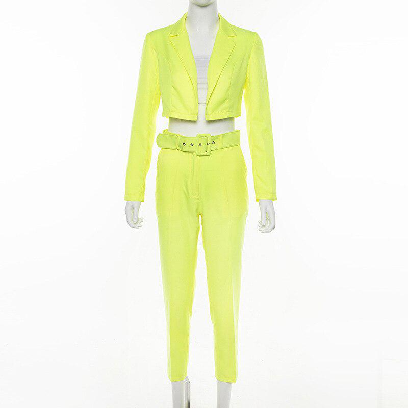 neon trouser suit