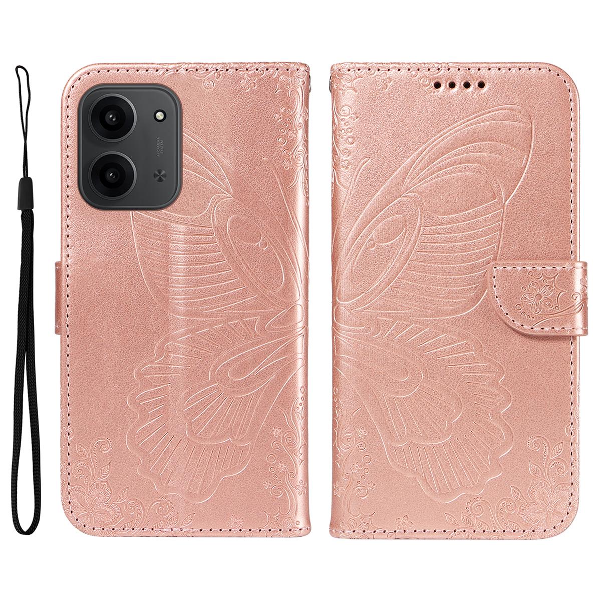 Для Xiaomi Redmi 15C 5G (США) (173мм)/15C 4G (США) (173мм) Чехол-книжка с узором «Бабочки» из ПУ-кожи для телефона - Синий F