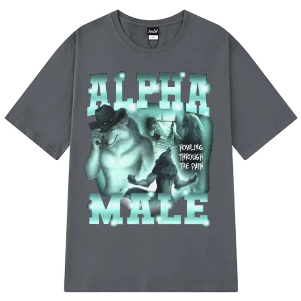 Alpha Male Funny Wolf Graphic T-shirts Men Women Fashion Design Short Sleeve Print T-shirts Cotton Casual Oversized Male T Shirt