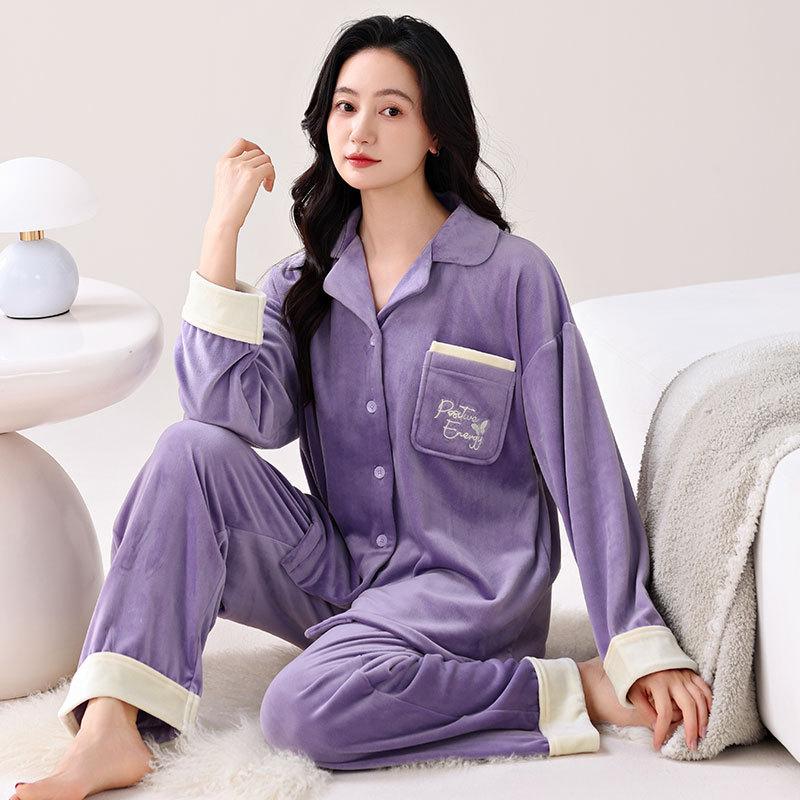 Autumn And Winter Women'S Thin Velvet Pajamas Women'S Island Velvet Warm Coral Velvet Loungewear Set Short Velvet