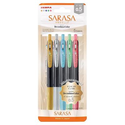 Zebra Sarasa Clip 0.5mm Gel Ballpoint Pen, Deco Shine, 5-Color Set, N (JJ15-5C-SH-N)