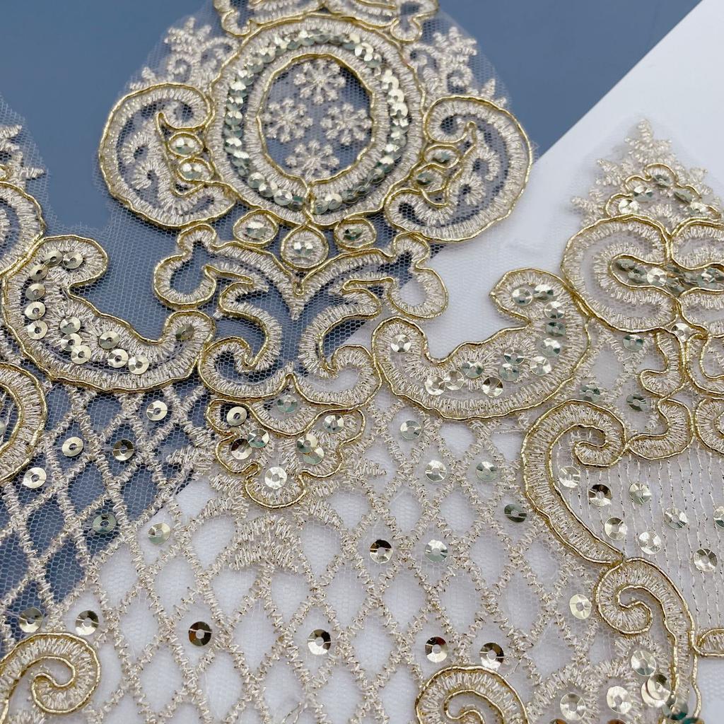 High-End Car Bone Beads Lace Width 24Cm Dense Version Gold Car Bone Lace Wedding Dress Bone Thread Embroidery