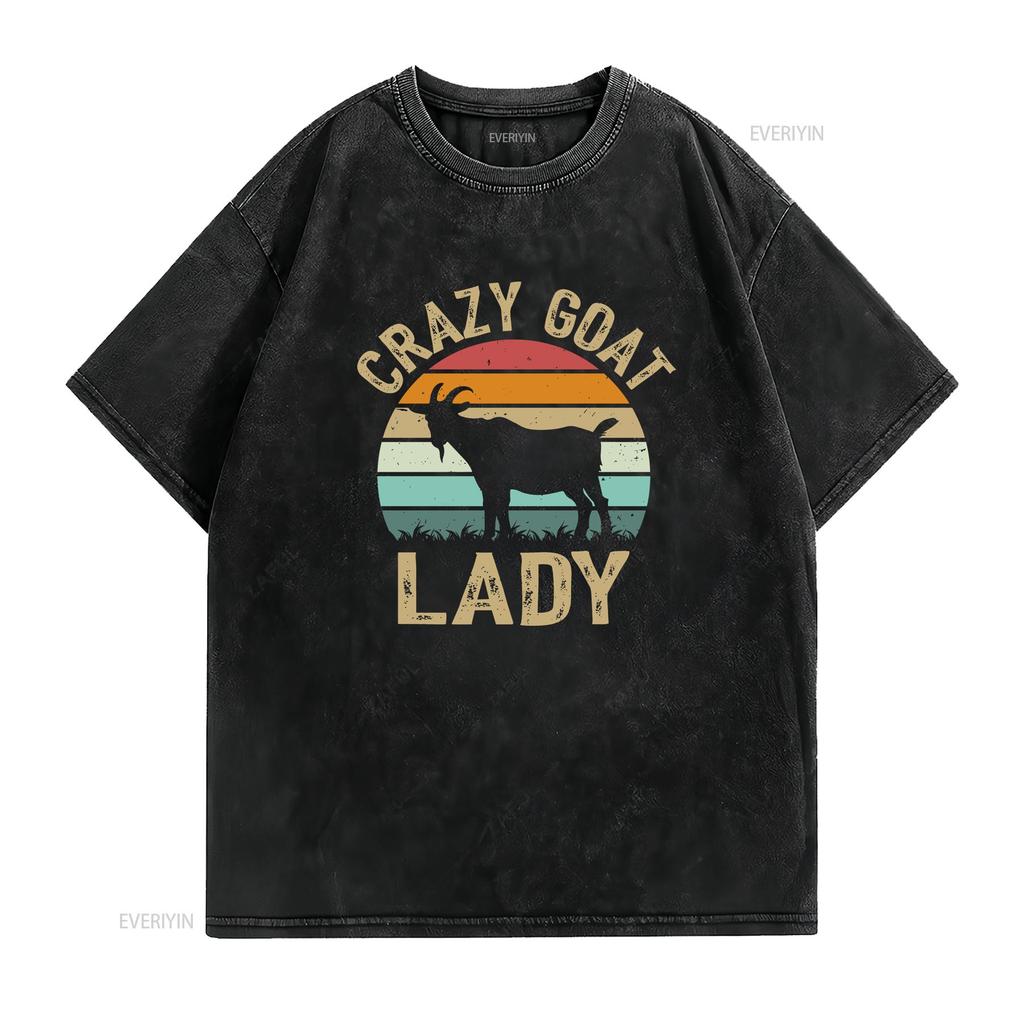 Crazy Goat Lady T Shirt Lover Funny Animal Cotton for Farm Enthusiast Mom vintage Washed Breathable Slightly Soft graphic