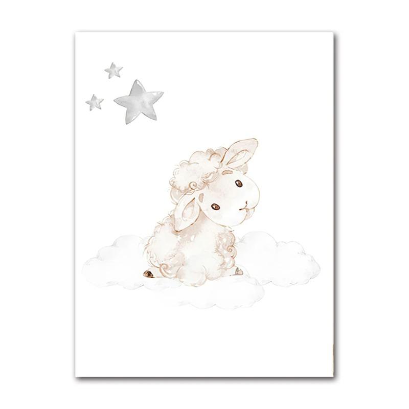 Pittura nordica Kid Decorazione camera da letto per bambini Cartoon Baby Animal Picture Sheep Nursery Poster e stampa Wall Art Canvas