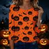 Women's Casual Halloween Print Round Neck Three Quarter Sleeve T Shirt Top Lightweight Comfortable Fit for Seasonal Wear