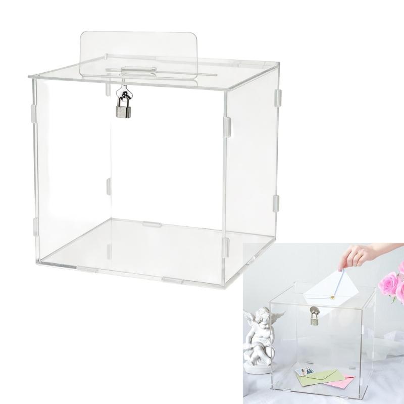 Scatola Porta Cartoline Nuziali in Acrilico Trasparente con Serratura e Chiave Contenitore Rettangolare per Cartoline per Decorazioni di Feste e Conservazione Regali