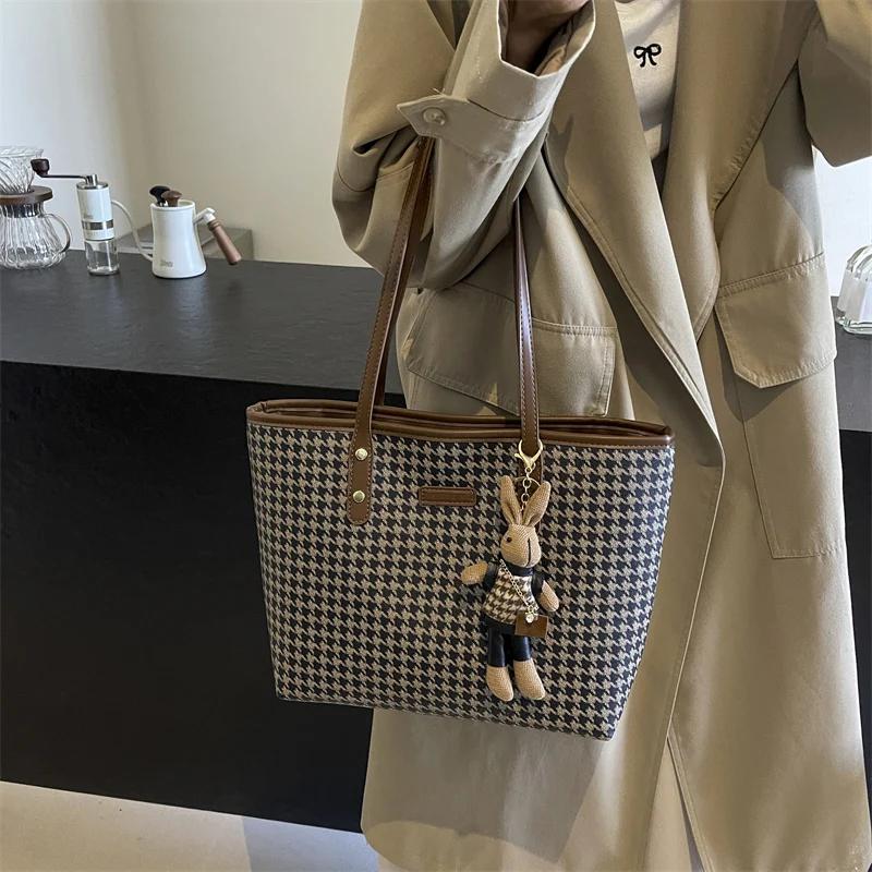 Large Capacity Shoulder Bags  New Fashion Soft Pu Leather Plaid Tote Bags Designer Luxury Commuting Women's Handbags