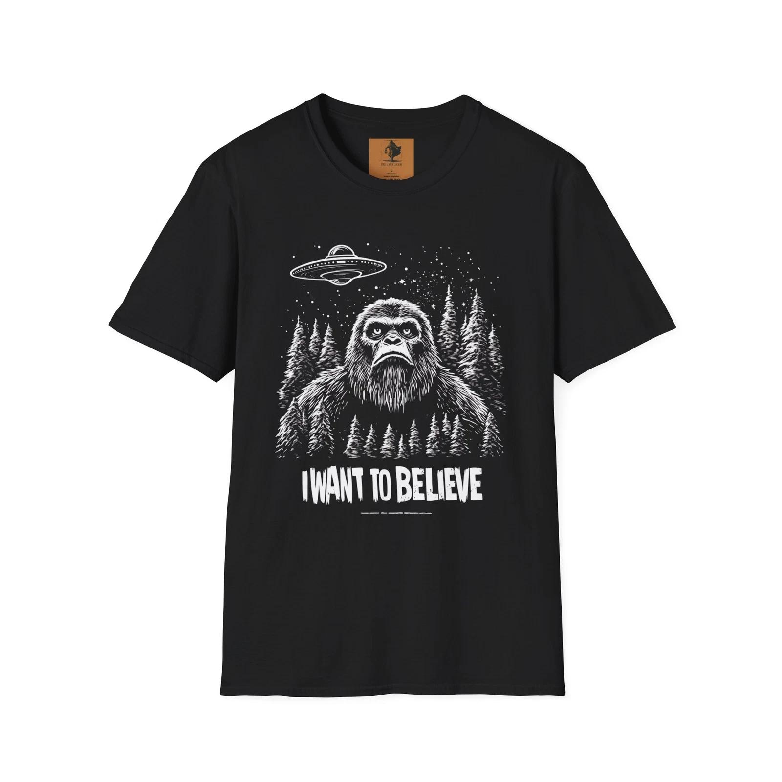 Sasquatch T-Shirt, Bigfoot Tee, UFO Gift, Cryptid I Want to Believe T-Shirt S