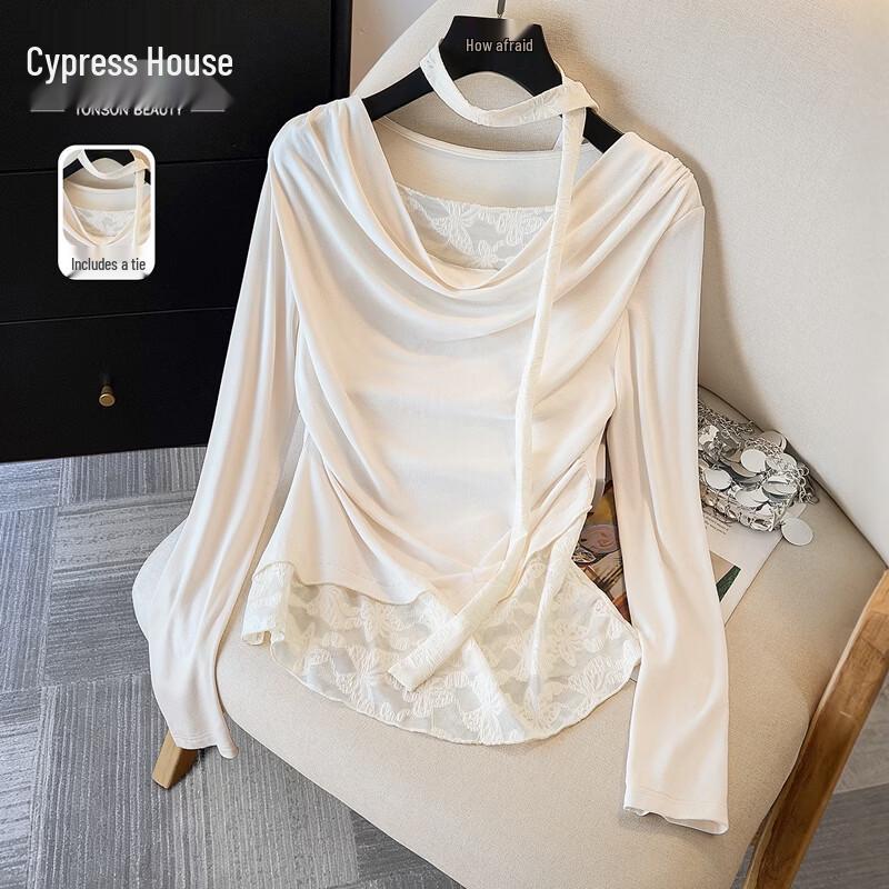 Sipaishe Women s Halter Neck Lace Spliced Long Sleeve Top L