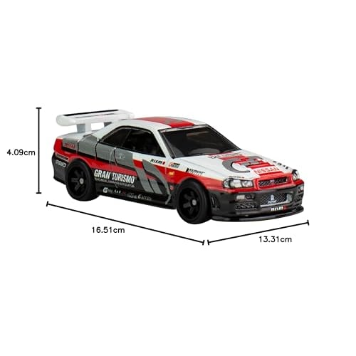 Hot Wheels Pop Culture Gran Turismo - Nissan Skyline GT-R (BNR34) Vehicle Toy Mini Car 3 Years Old and Up Red HKC28