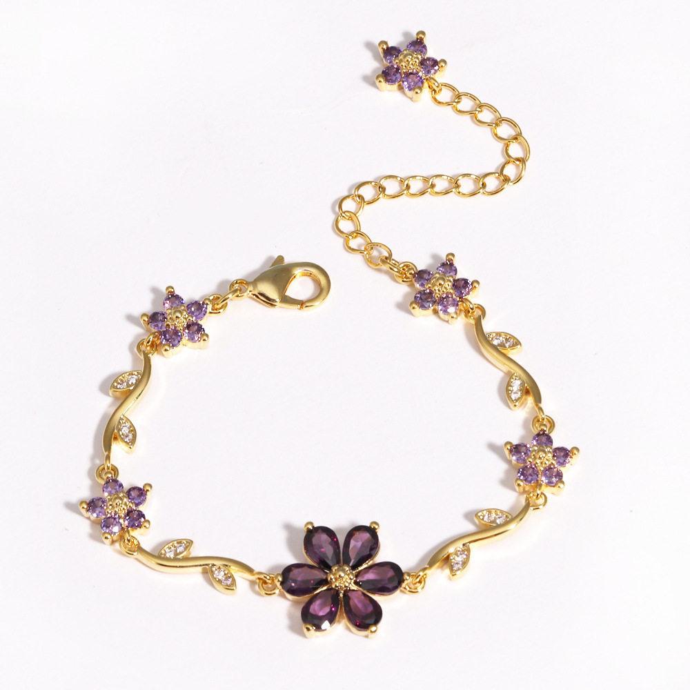 2026 New Korean Light Luxury Trendy Diamond-Inlaid Five-Petal Flower Branch Leaf Women's Bracelet Creative Versatile Flower