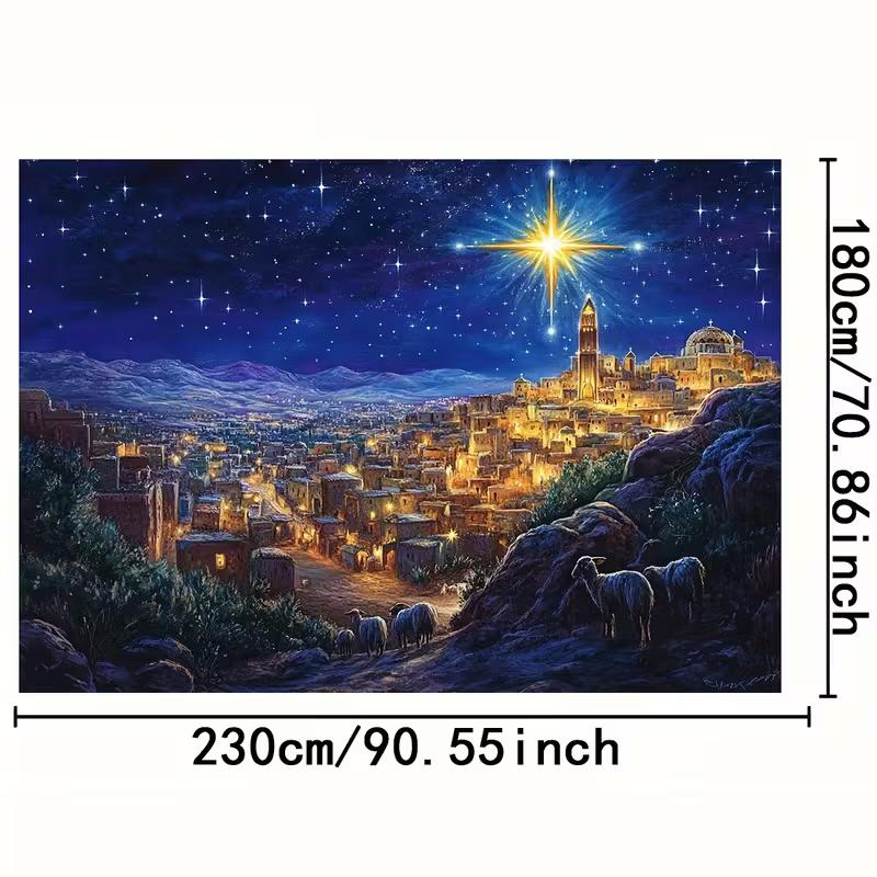 2D Christmas Star of Bethlehem Backdrop City Lights & Night Sky Photography Background
