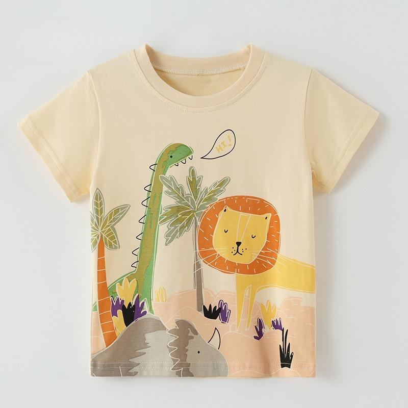 Boys' Short-Sleeve Round-Neck T-Shirts, Cute Kids' T-Shirts, Children's T-Shirts with Printed Designs