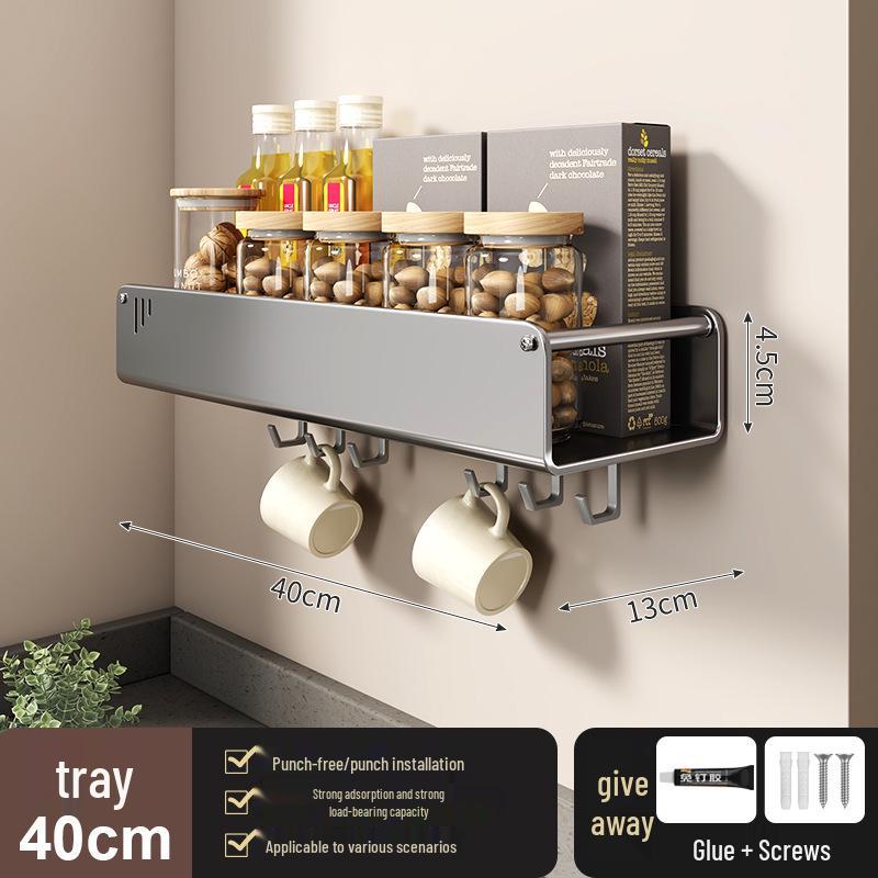 No-Drill Wall-Mounted Kitchen Storage Rack: Multifunctional Holder for Knives, Chopsticks, Pot Lids, and Seasoning Condiments