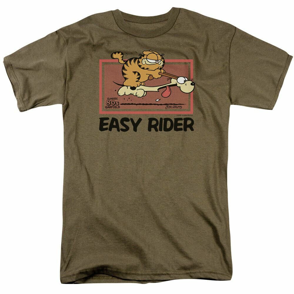 26 Garfield Vintage Easy Rider T Shirt Mens Licensed Cat Comic Tee Safari Green Unisex T-Shirt M