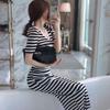 2025 Retro French Slim Striped Puff Sleeve Knit Dress