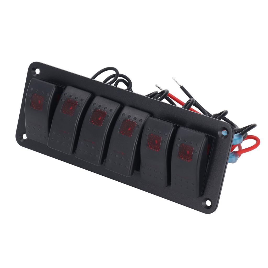 6 Gang Rocker Switch Panel LED Backlit On Off Switch Waterproof Circuit Protection for Car RV Bus Marine Boat ATV UTV