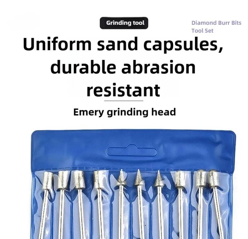 20pcs Diamond Grinding Heads Mini Bit For Rotary Drill Tool Burrs Grinding Accessories 3mm Shank Tools Kit Abrasive Tool