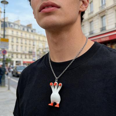 Three-Headed White Goose Keychain Pendant Necklace Earrings Three-Dimensional Relief Resin Hand-Painted Lightweight Necklace Jewelry Gift Accessories
