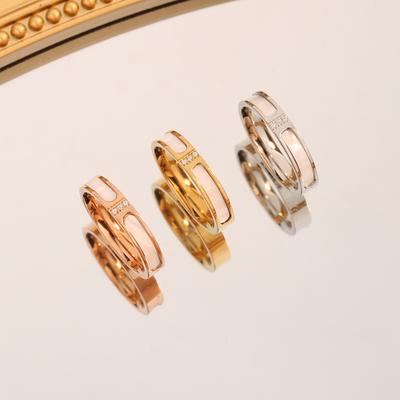 Zircon White Clam Rings Stainless Steel Cute Jewelry for Women, Comfort Fit Daily Wear Best Friend Gift Idea