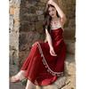 Holiday Wind Fringe Splicing Suspender Dress Women's Summer 2026 New Waist Irregular Gentle First Love Long Dress