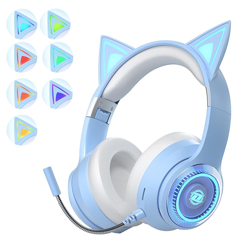 

Bluetooth5.3 cat ear headphones over ear headphones headphones With LED Sparkling rainbow color conversion Bluetooth 5.3 wireless with microphone