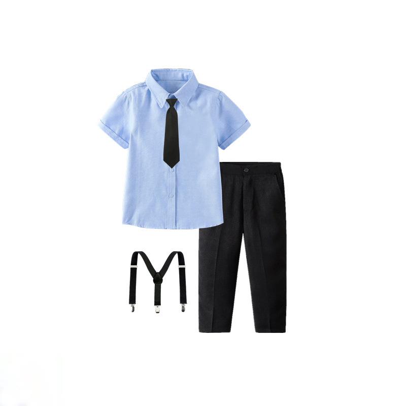 Boys' White Shirt & Black Shorts Summer Set - Short-Sleeved Performance Wear